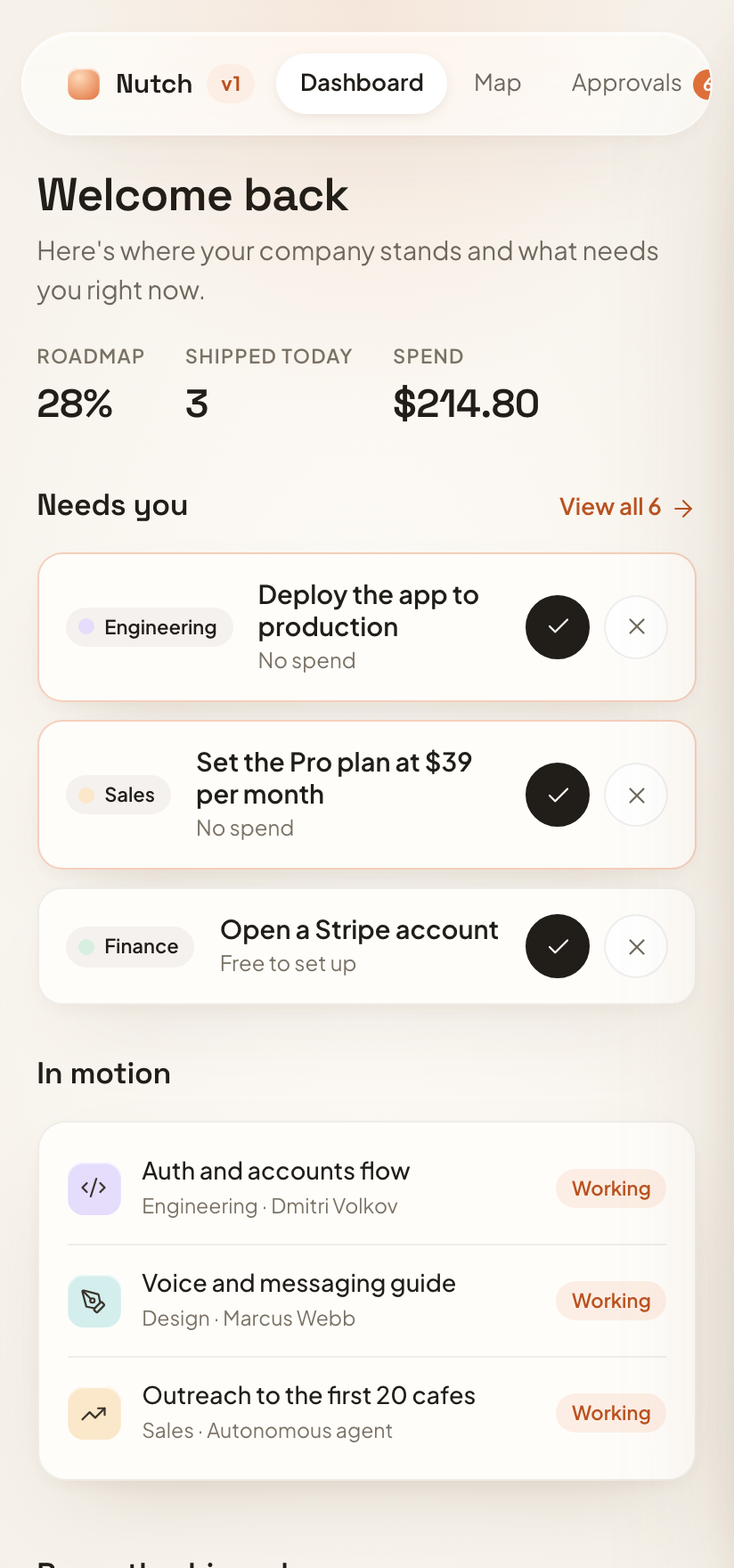 The Nutch command center on a phone, ready to manage your company on the go